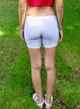 Ultra Low Rise / Super Low Rise White Not So Short Mid Thigh Yoga Shorts/ Made in USA