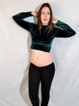 Green Faux Velvet Long Sleeve Crop Top Sweater / Cropped Sweater / Made in USA