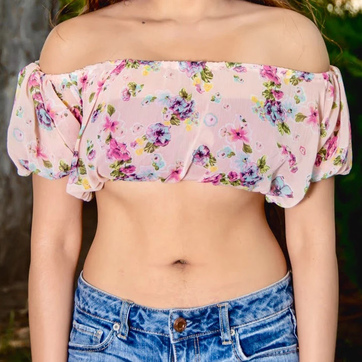 Forever Summer Short Sleeve Pink / Floral Peasant Crop Top / Made