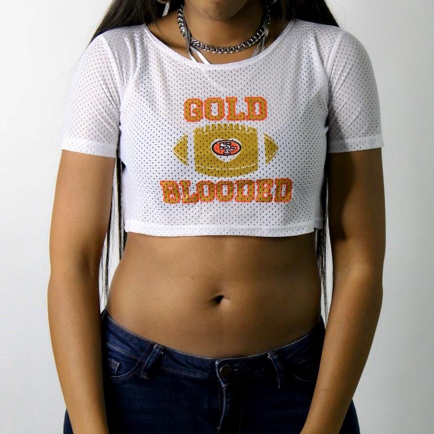 Gold Blooded 49ers White Short Sleeve Crop Top / Cropped Jersey / Made –  Lyla's Crop Tops