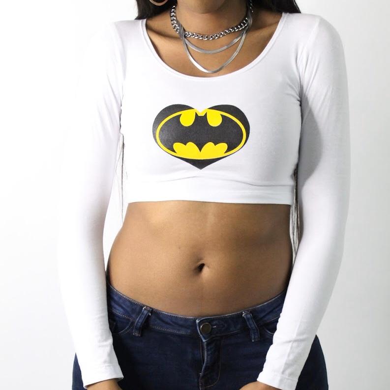 I Love Batman White Long Sleeve Crop Top / Made in USA – Lyla's Crop Tops