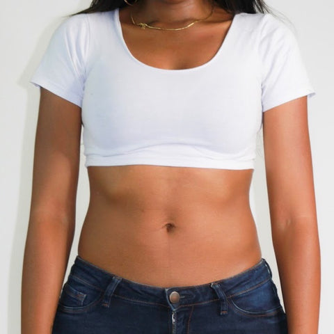 White Short Sleeve Form-Fitting Crop Top / Made in USA