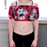 Luna Rossa Short Sleeve Red / Floral Peasant Crop Top / Made in USA