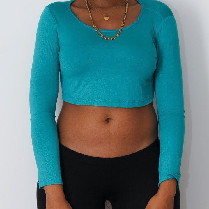Boxy Turquoise Long Sleeve Crop Top / Made USA – Lyla's Crop Tops