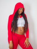 Long Sleeve White and Red Raglan Cropped Hoodie / Crop Top / Made in USA