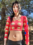 Faded Red Long Sleeve Emoji Crop Top / Made in USA