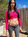 Red Long Sleeve Form-Fitting Crop Top / Made in USA