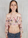 Forever Summer Long Sleeve Pink / Floral Peasant Crop Top / Made in USA