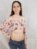 Forever Summer Long Sleeve Pink / Floral Peasant Crop Top / Made in USA