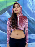 Pink Faux Velvet Long Sleeve Crop Top Hoodie / Cropped Hoodie / Made in USA