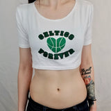 Celtics Forever White Loose Boxy Short Sleeve Crop Top / Made in USA