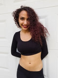 Black Long Sleeve Form-Fitting Crop Top / Made in USA