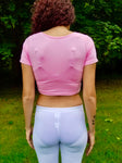 Pink Short Sleeve Form-Fitting Crop Top / Made in USA