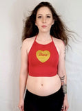Diva Love Red Heart Halter Crop Top / Made in USA