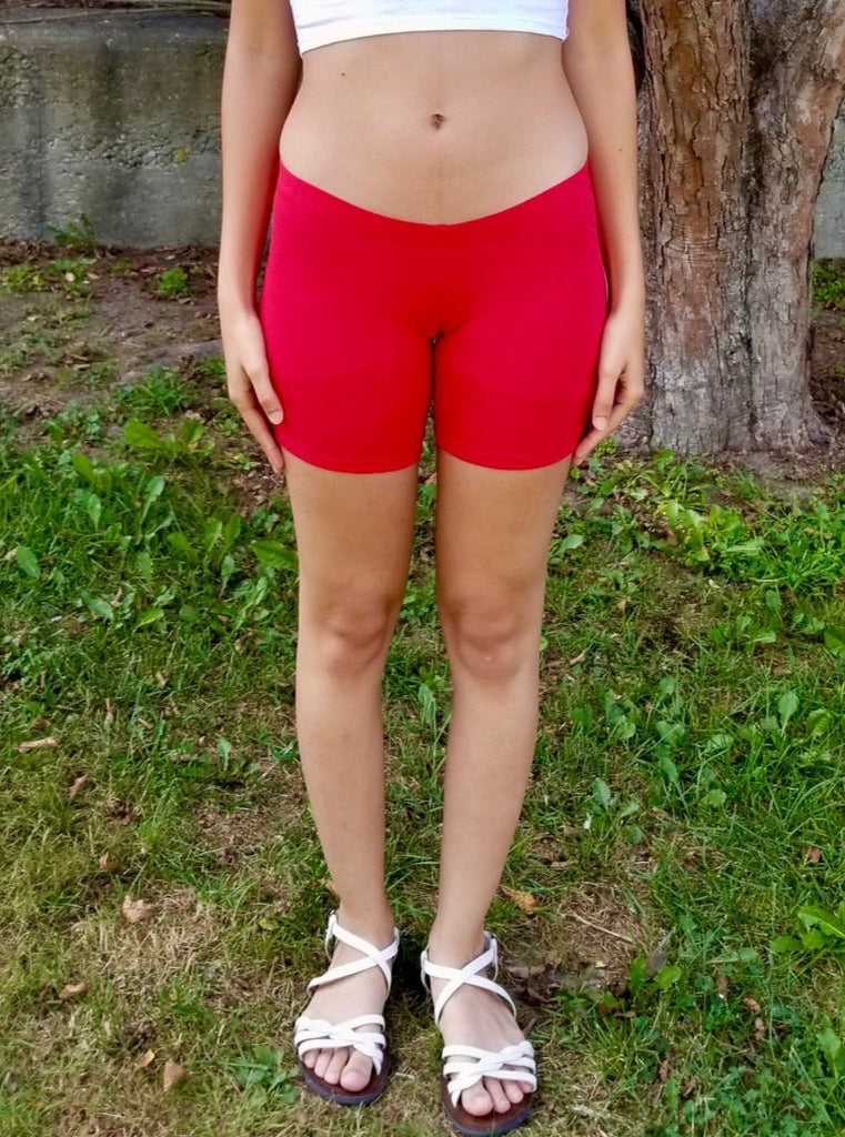 Ultra Low Rise / Super Low Rise Red Not So Short Mid Thigh Yoga