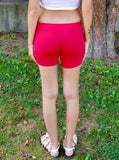 Ultra Low Rise / Super Low Rise Red Not So Short Mid Thigh Yoga Shorts/ Made in USA