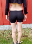 Ultra Low Rise / Super Low Rise Black Not So Short Mid Thigh Yoga Shorts/ Made in USA