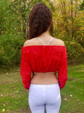 Bella Rossa Red Long Sleeve Peasant Crop Top / Made in USA