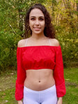 Bella Rossa Red Long Sleeve Peasant Crop Top / Made in USA