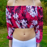 Luna Rossa Long Sleeve Red / Floral Peasant Crop Top / Made in USA