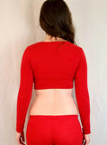 Go Cubs Red Form-Fitting Long Sleeve Crop Top / Made in USA