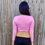 Pink Long Sleeve Form-Fitting Crop Top / Made in USA