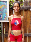 USA Heart Red Halter Crop Top / Made in USA
