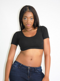 Black Short Sleeve Form-Fitting Crop Top / Made in USA