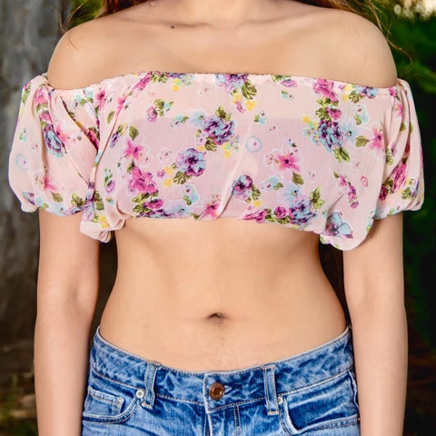 Forever Summer Short Sleeve Pink / Floral Peasant Crop Top / Made in U –  Lyla's Crop Tops