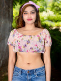 Forever Summer Short Sleeve Pink / Floral Peasant Crop Top / Made in USA