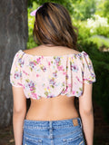 Forever Summer Short Sleeve Pink / Floral Peasant Crop Top / Made in USA