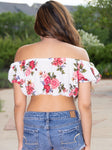 Allure Short Sleeve White / Floral Peasant Crop Top / Made in USA