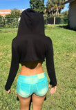Loose Boxy Black Long Sleeve Cropped Hoodie / Crop Top / Made in USA