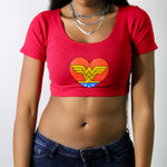 I Love Wonder Woman Red Short Sleeve Crop Top / Made in USA