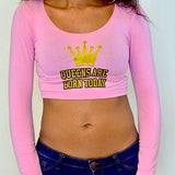 Queen Birthday Pink Long Sleeve Crop Top / Made in USA