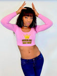 Queen Birthday Pink Long Sleeve Crop Top / Made in USA