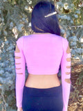 Pink Slashed Long Sleeve Crop Top / Made in USA
