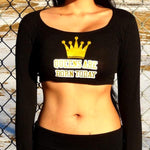 Queen Birthday Black Long Sleeve Crop Top / Made in USA
