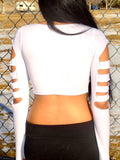 White Slashed Long Sleeve Crop Top / Made in USA