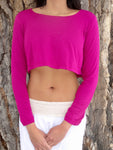 Loose Boxy Dark Pink Fuchsia Long Sleeve Crop Top