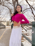 Loose Boxy Dark Pink Fuchsia Long Sleeve Crop Top