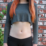 Loose Boxy Gray Long Sleeve Crop Top / Made in USA