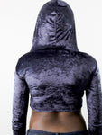 Purple Faux Velvet Long Sleeve Crop Top Hoodie / Cropped Hoodie / Made in USA
