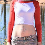 Long Sleeve White and Red Raglan Crop Top