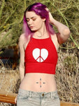 Peace and Love Peace Sign Heart Red Halter Crop Top