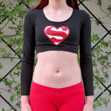 I Love Superman Black Long Sleeve Crop Top / Made in USA