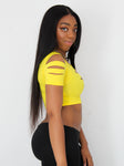 Yellow Slashed Short Sleeve Crop Top / Made in USA