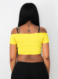 Yellow Open Neck Off Shoulder Short Sleeve Crop Top / Made in USA