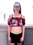 Luna Rossa Short Sleeve Red / Floral Peasant Crop Top / Made in USA