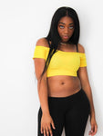 Yellow Open Neck Off Shoulder Short Sleeve Crop Top / Made in USA